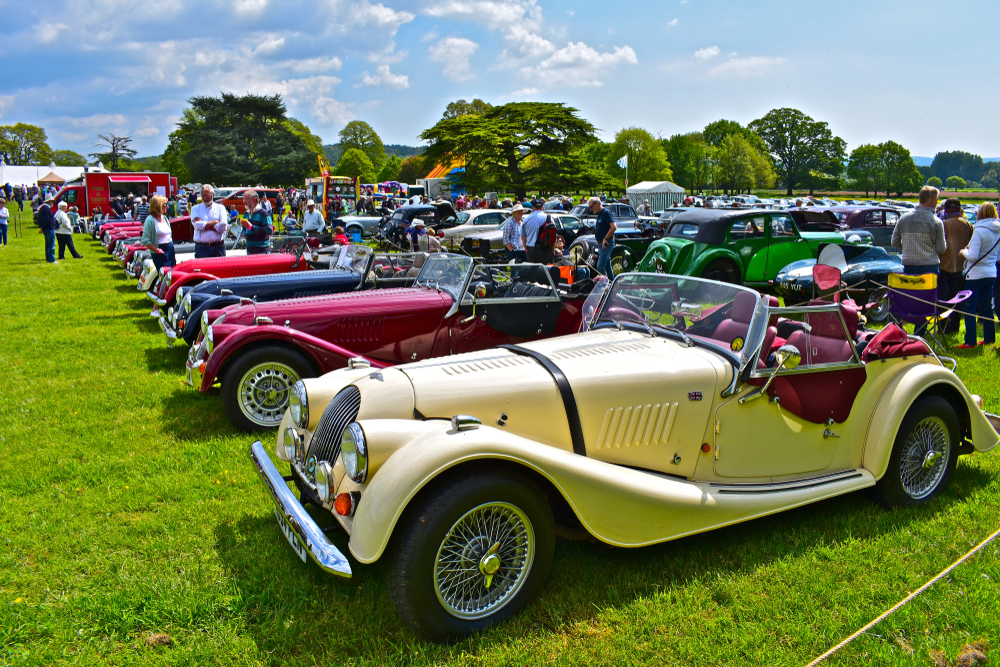 line of classic cars at a car show