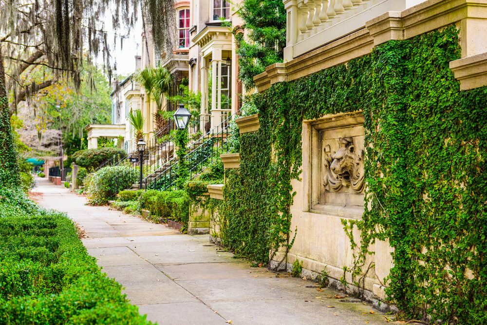Savannah, Georgia historical buildings and streets.